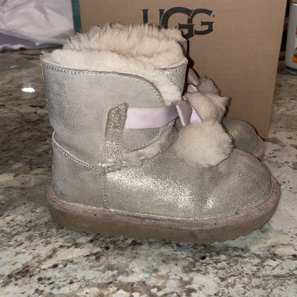 Ugg Silver Metallic Gita Pom Pom Boots